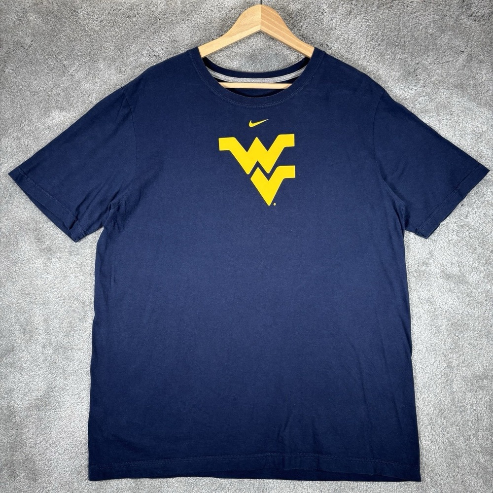 Nike West Virginia Mountaineers T Shirt Mens L Blue Center Swoosh Short Sleeve